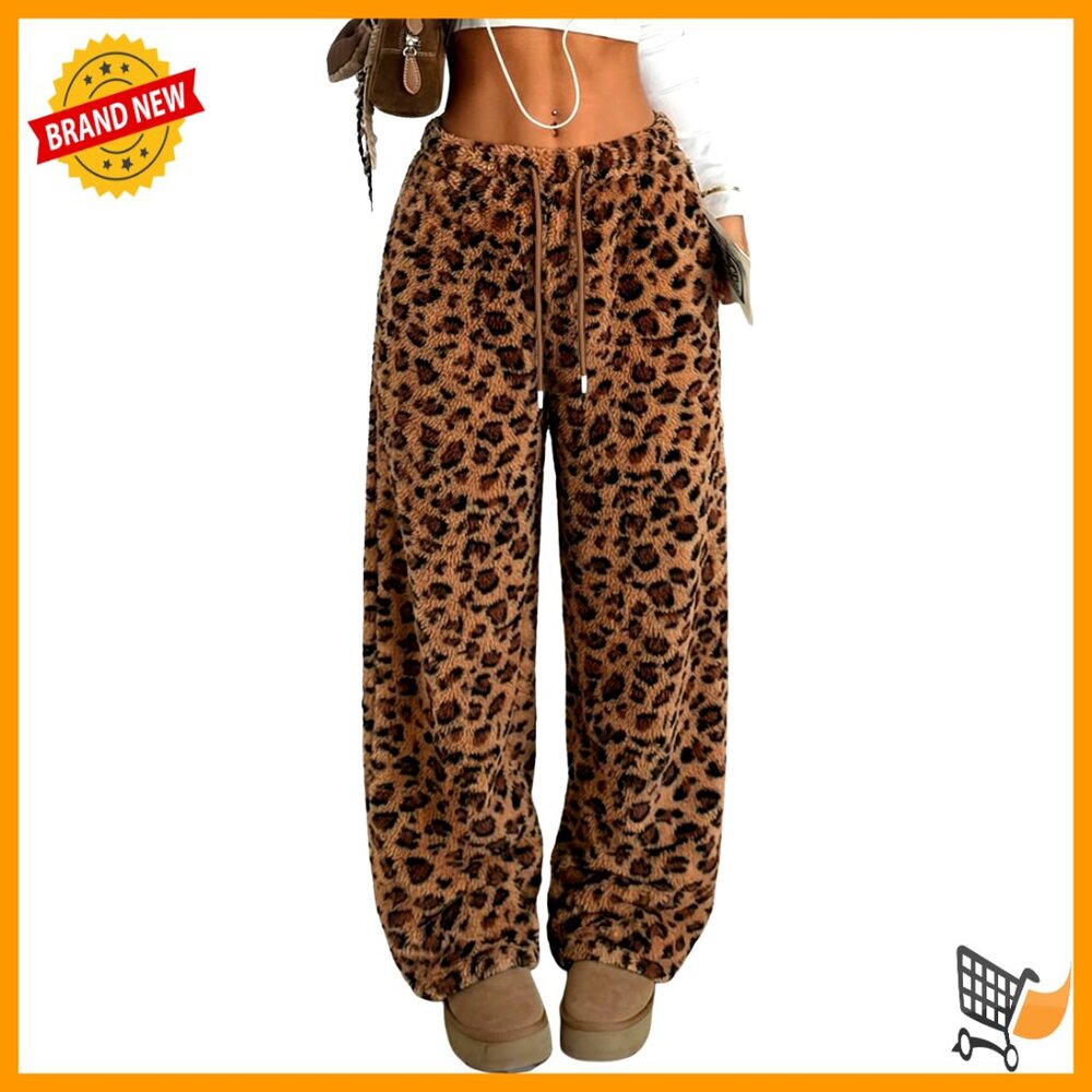 Plush Pajama Pants Wide Leg Elastic Waist Cozy Lounge Sleepwear Oversized